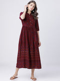 Vishudh Women Burgundy Printed Maxi Dress