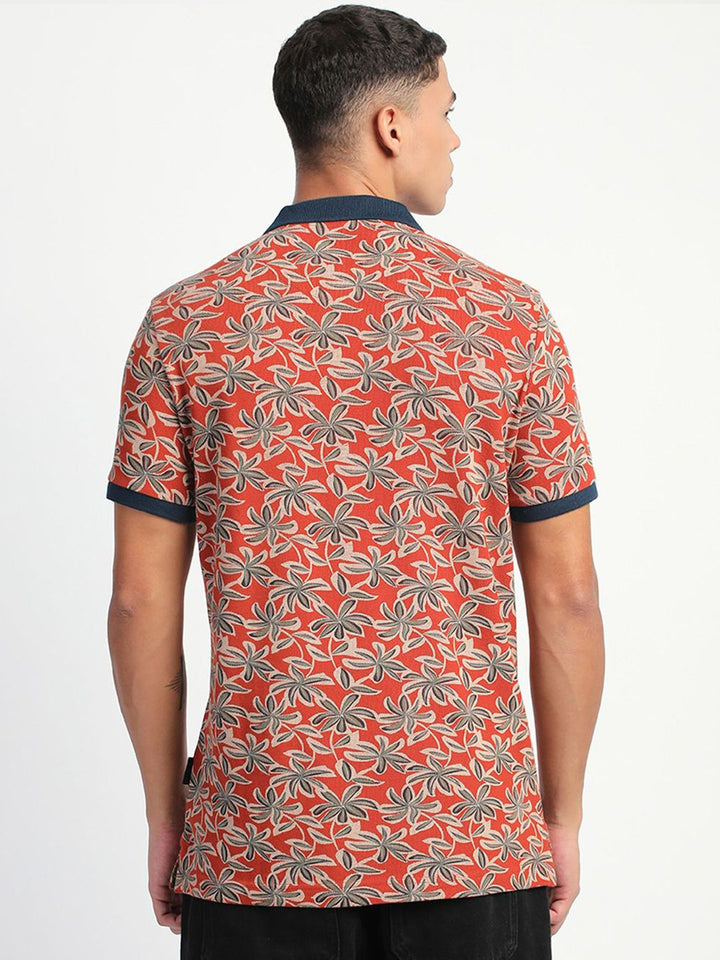 THE BEAR HOUSE Men Tropical Printed Slim Fit Polo T-shirt