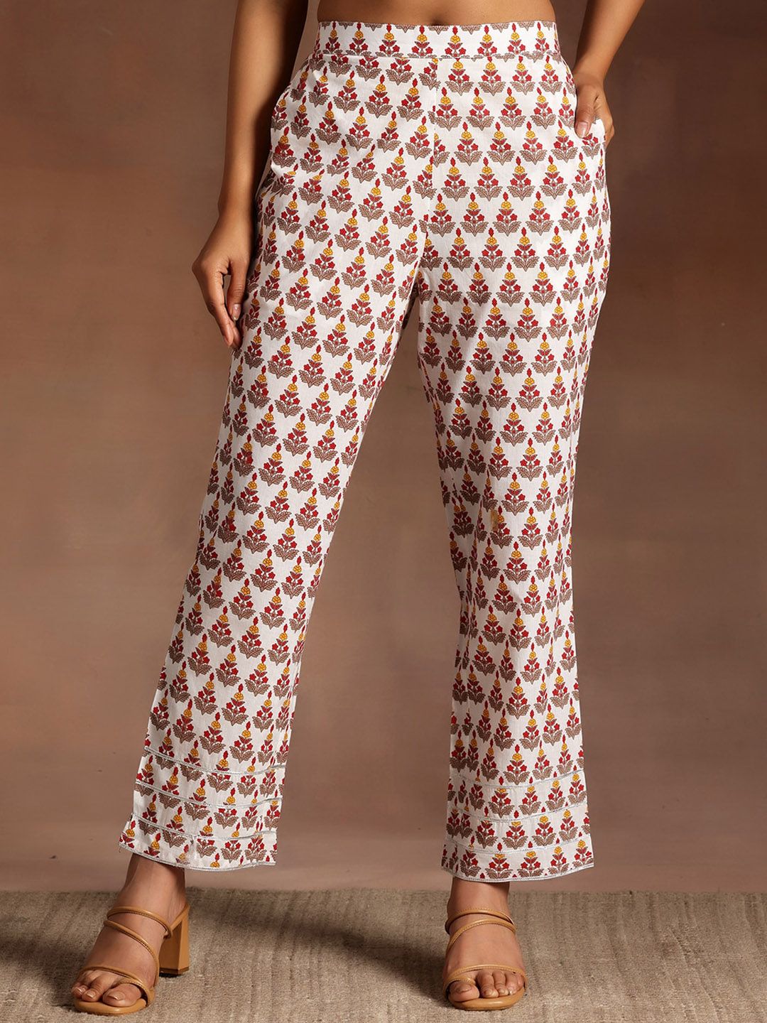 Libas Floral Printed Regular Gotta Patti Pure Cotton Kurta with Trouser & Dupatta