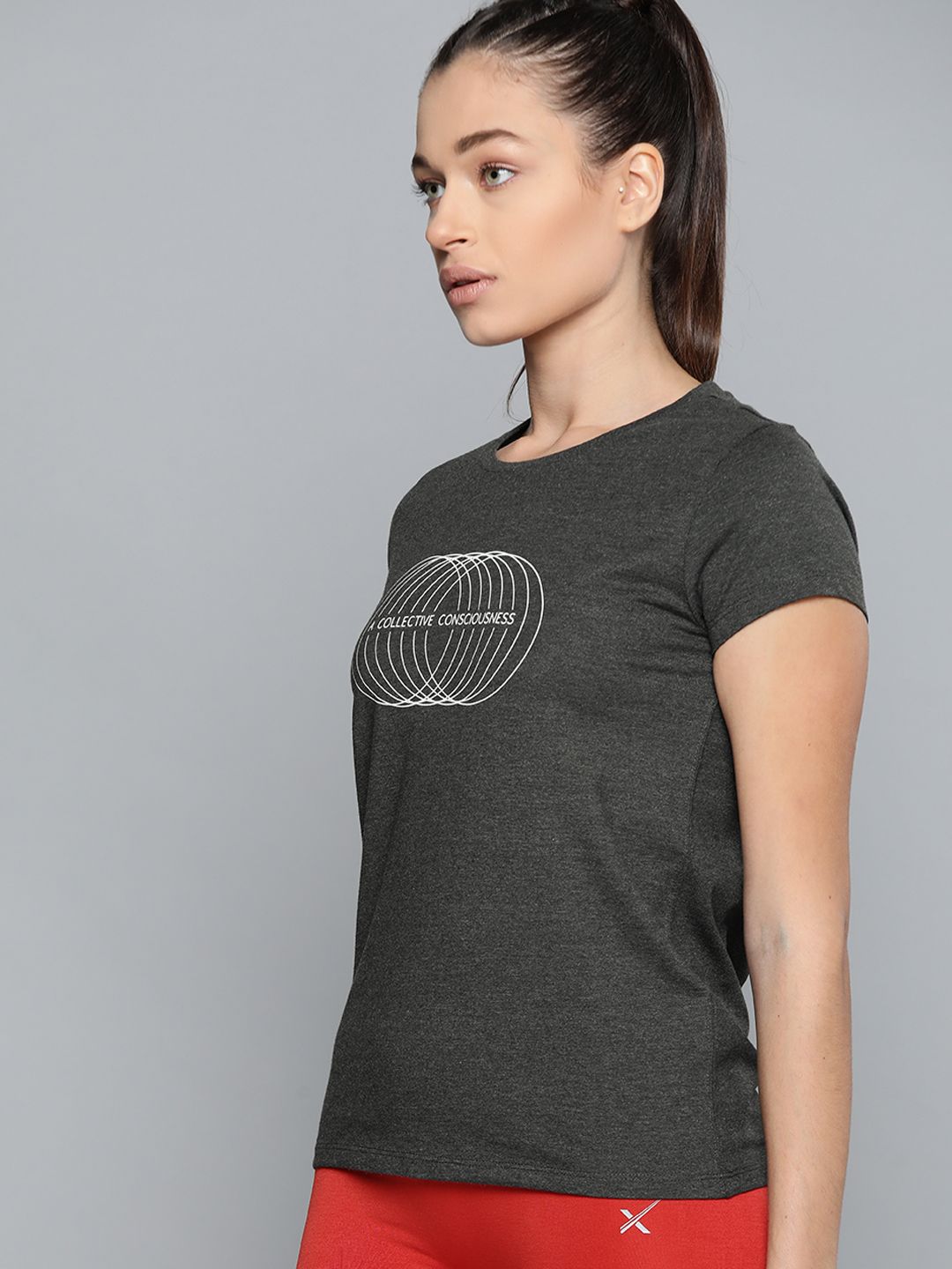 HRX By Hrithik Roshan Yoga Women Anthra Melange Typography  Sustainable Tshirt