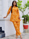 Libas Floral Printed Shirt Collar Three-Quarter Sleeves Tunic ,Trousers