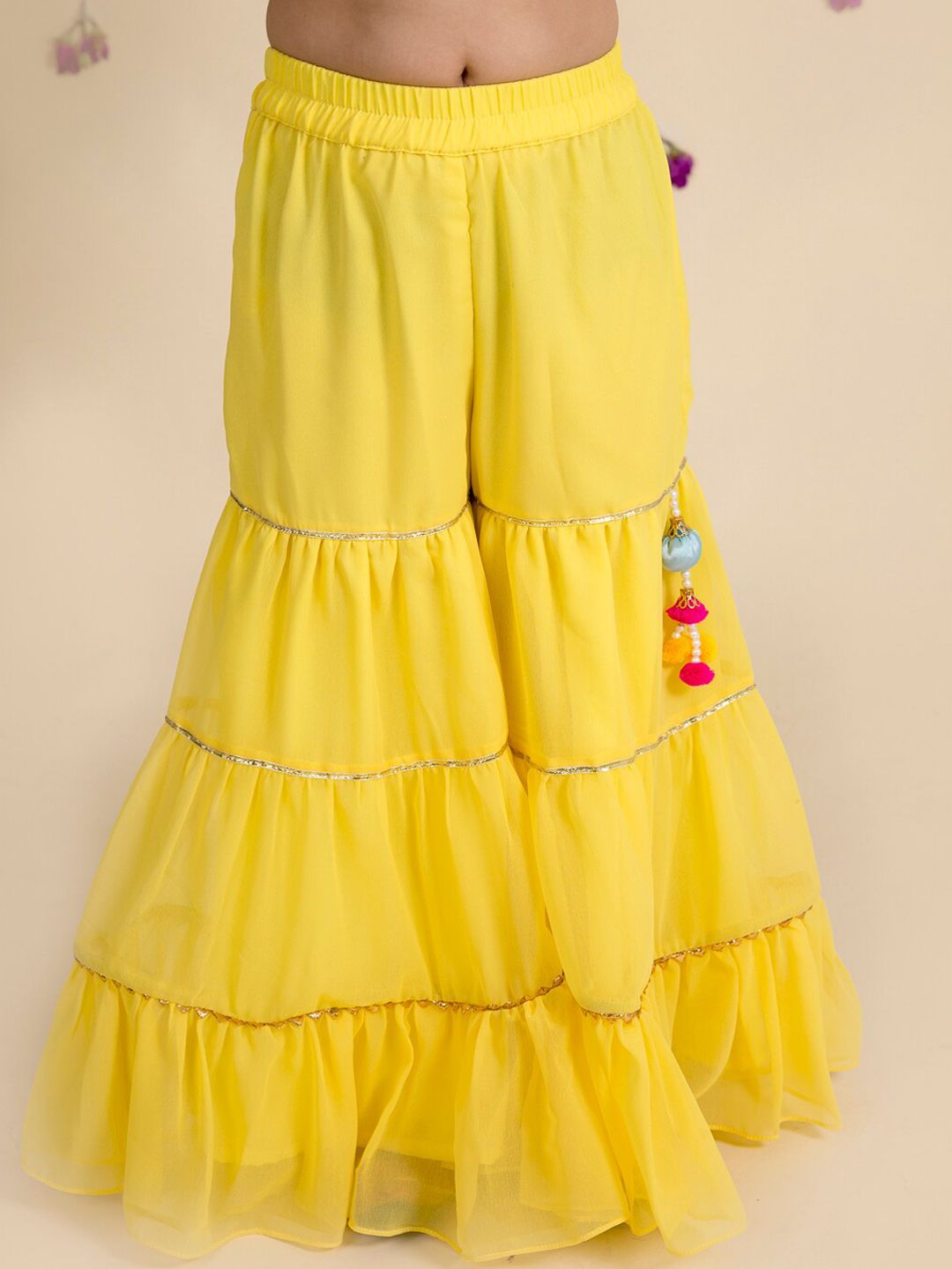 pspeaches Girls Yellow Embroidered Kurti with Sharara & With Dupatta