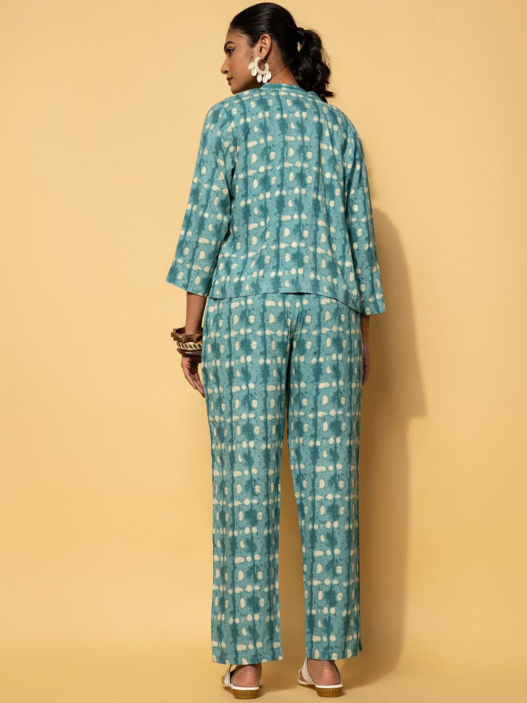 Libas 3 Pcs Printed Crop Top Palazzo With Jacket Co-Ords