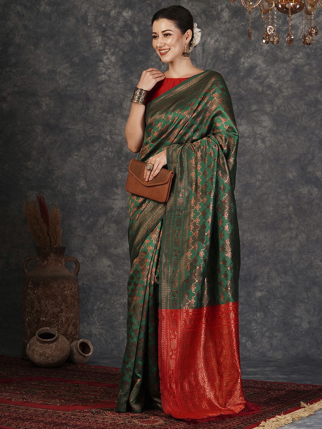 KALINI Ethnic Motifs Woven Design Zari Banarasi Saree