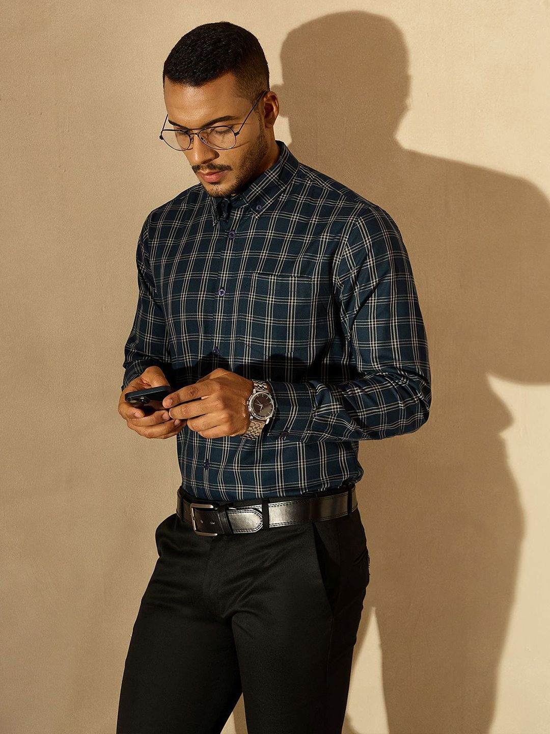 DENNISON Men Smart Tartan Checks Checked Formal Shirt