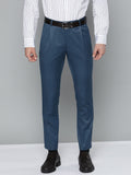 DENNISON Men Teal Blue Smart Tapered Fit Pleated Trousers