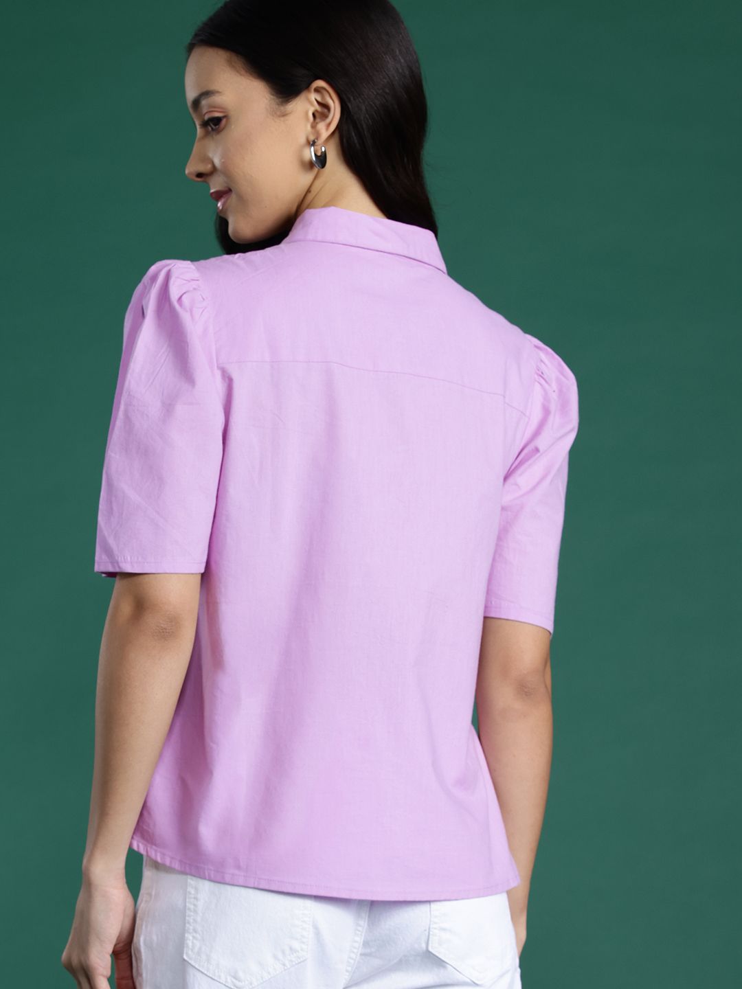 DressBerry Puff Sleeves Opaque Casual Shirt