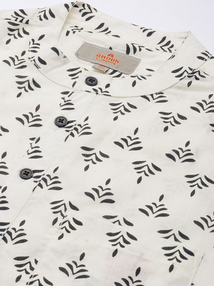 Anouk Men White & Black Ethnic Motifs Printed Short Kurta