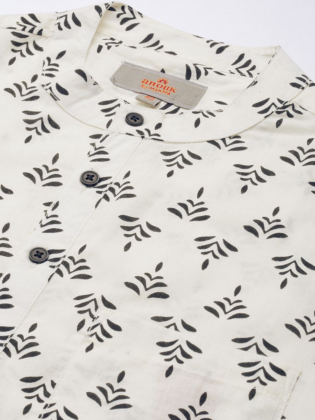 Anouk Men White & Black Ethnic Motifs Printed Short Kurta