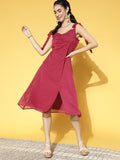 Athena Women Deep Burgundy Self-Design Volume Play Dress