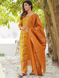 KALINI Floral Printed Gotta Patti Pure Cotton Kurta with Trousers & Dupatta