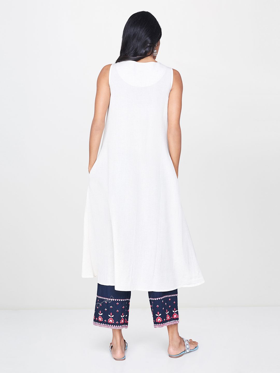 Global Desi Women White Solid A-Line Kurta