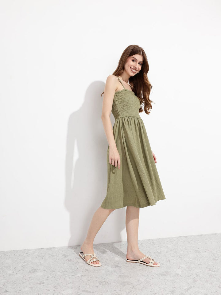 DressBerry Iconic Texture Play Smocked Swag Fit & Flare Dress