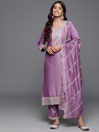 Indo Era Floral Embroidered Regular Sequinned Kurta with Trousers & Dupatta