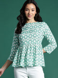 DressBerry Printed Keyhole Neck Empire Top
