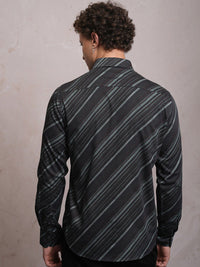 LOCOMOTIVE Luxe Slim Fit Striped Satin Party Shirt