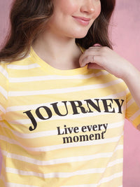 DressBerry Striped Typography Printed Pure Cotton T-shirt