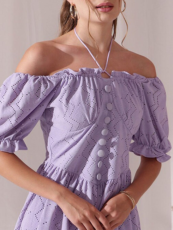 STREET 9 Off-Shoulder Puff Sleeve Schfilli A Line Dress