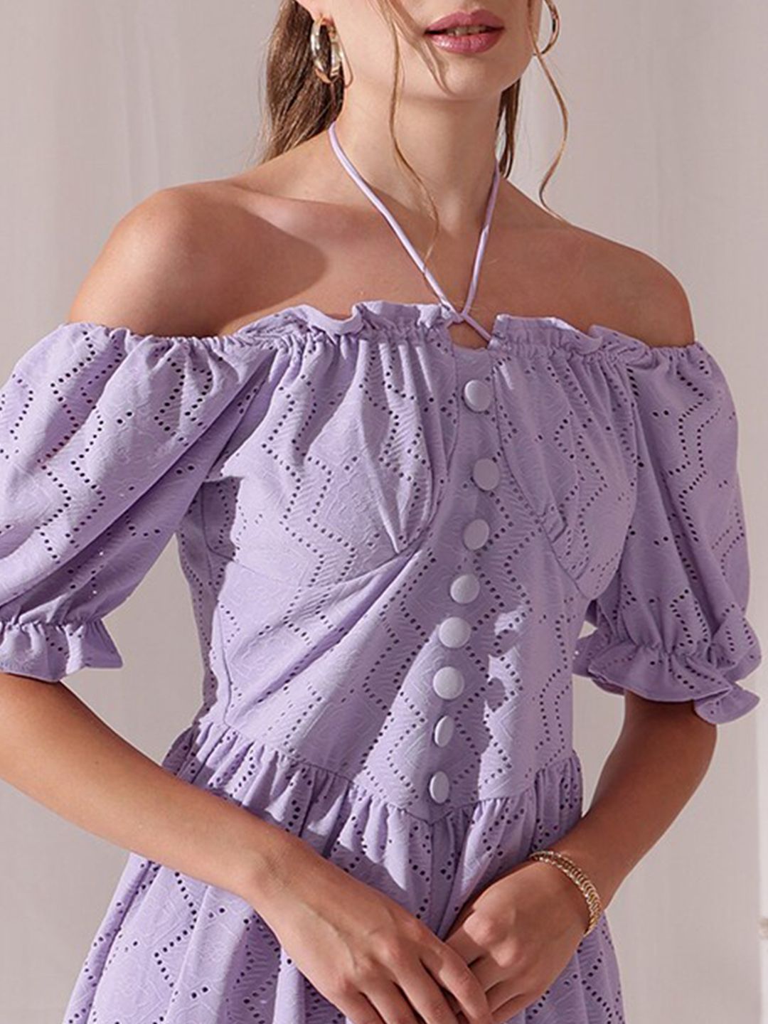 STREET 9 Off-Shoulder Puff Sleeve Schfilli A Line Dress