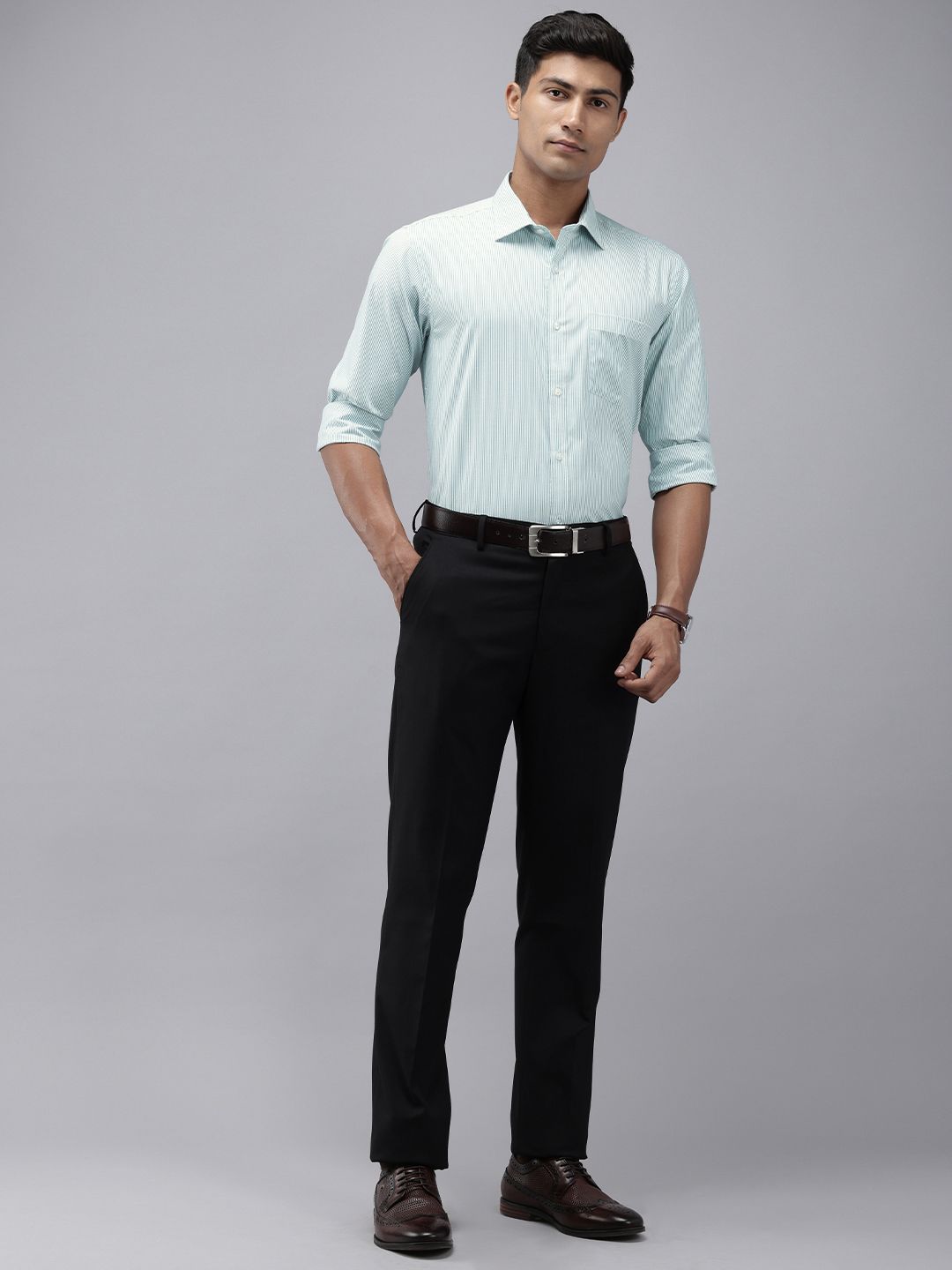 Park Avenue Slim Fit Opaque berjalur baju formal