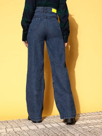 SASSAFRAS Stylish Blue High-Rise Straight Fit Jeans