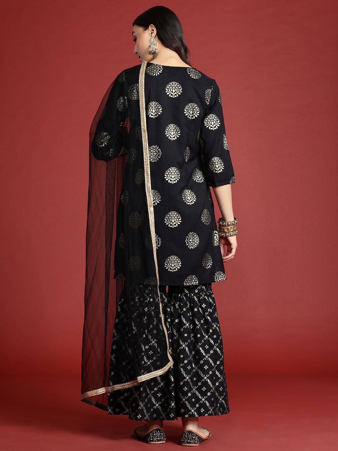 Anouk Tyohaar Foil Print Kurta with Sharara & Dupatta