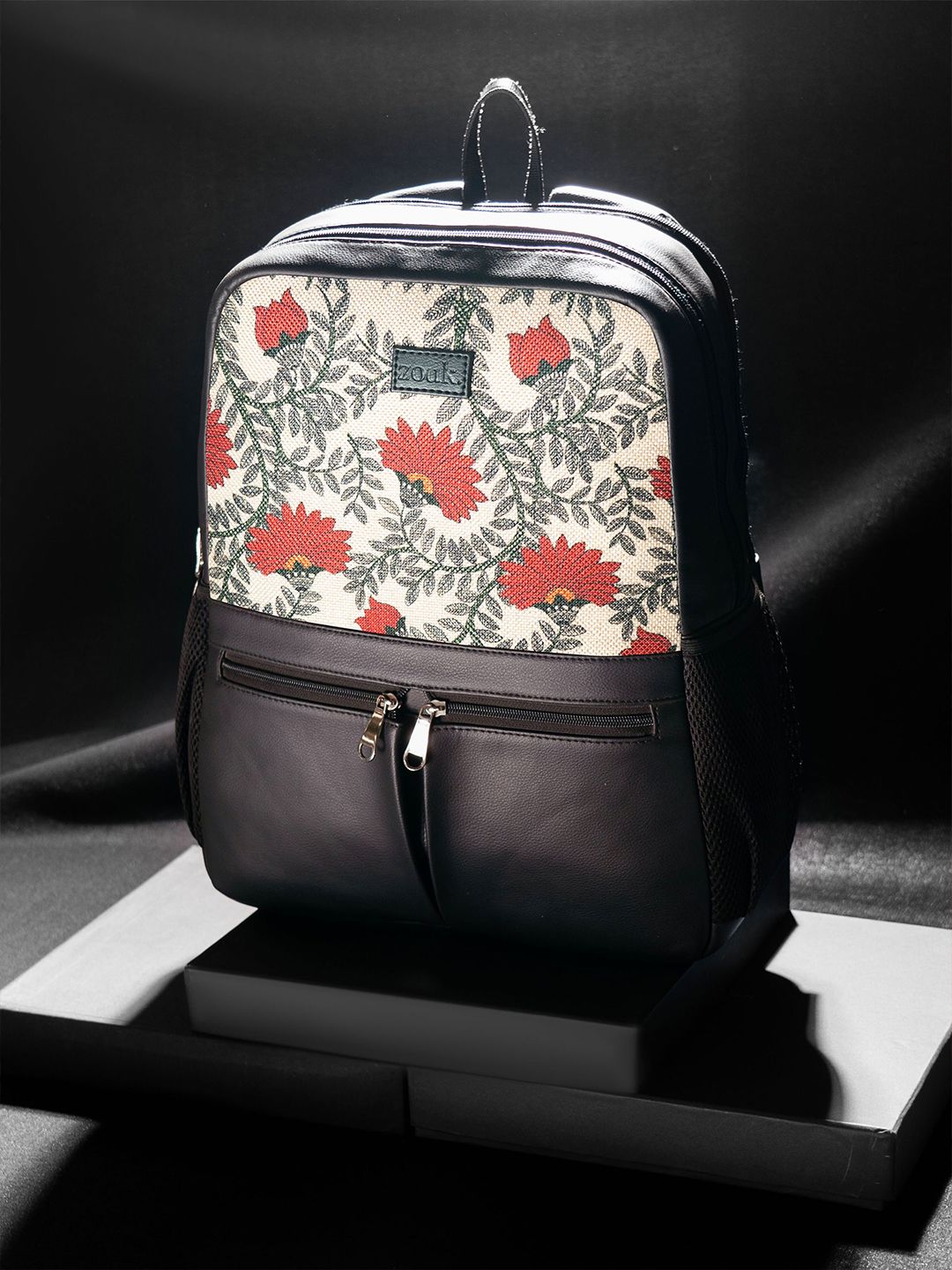 ZOUK Women Floral Printed Vegan Leather Backpack With Compression Straps-Up to 16 inch