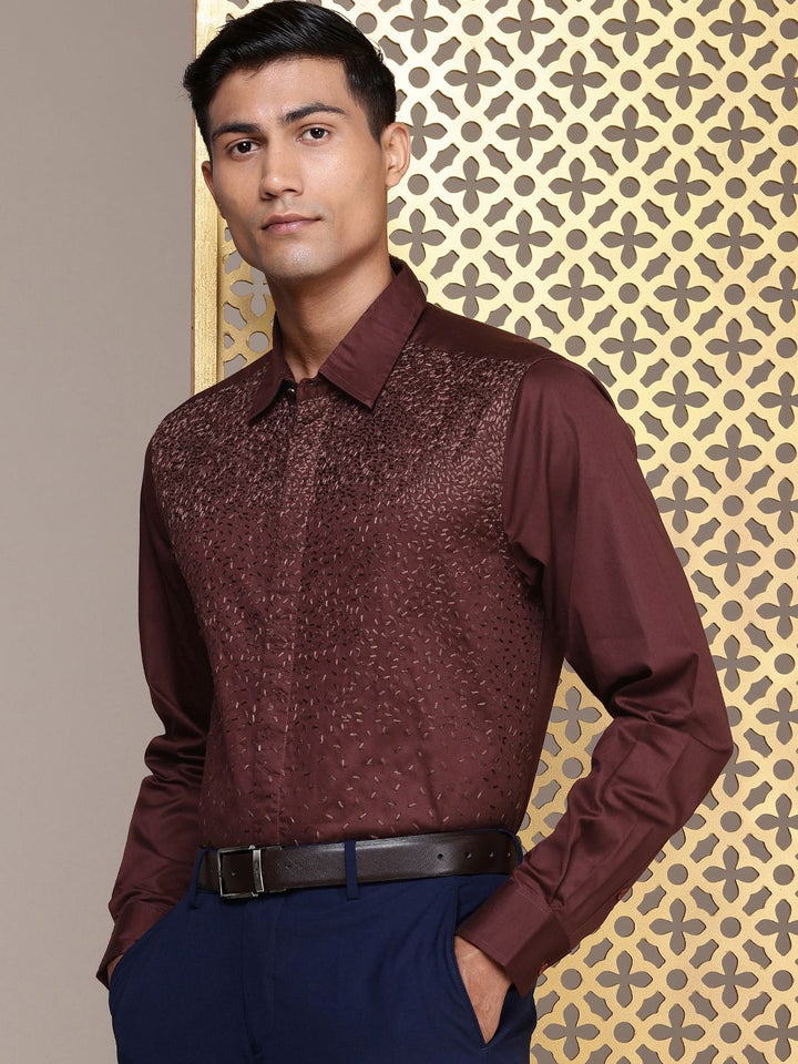 House of Pataudi Self Design Pure Cotton Opaque Party Shirt