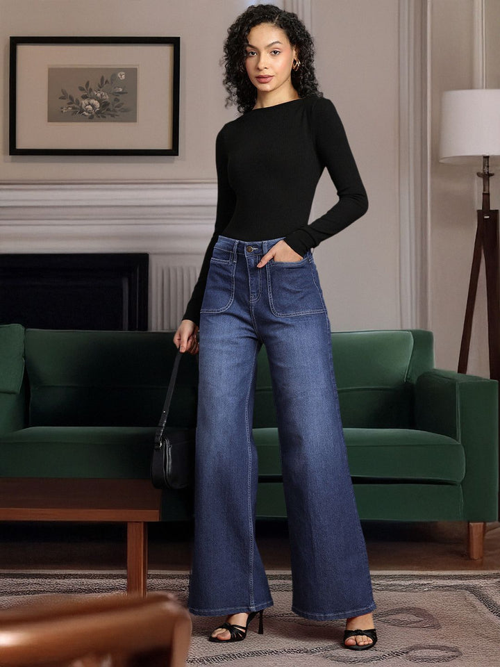 all about you Women Wide Leg Light Fade Stretchable Jeans