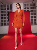 SASSAFRAS Front Zipper Ruched Midi Sheath Dress