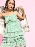 Antheaa Sea Green Floral Chiffon Mini Dress
