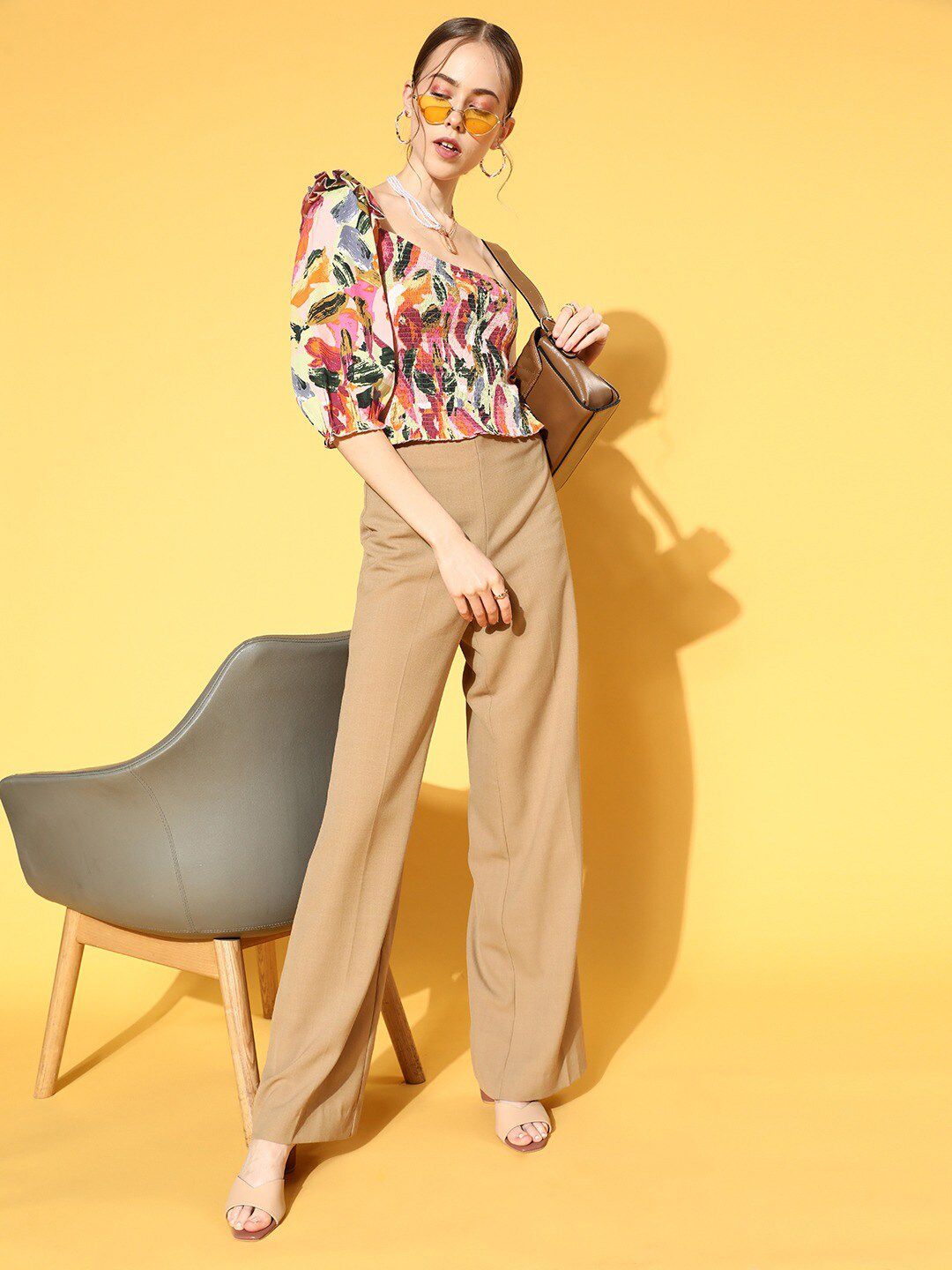 Berrylush Women Floral Print One Shoulder Crepe Top