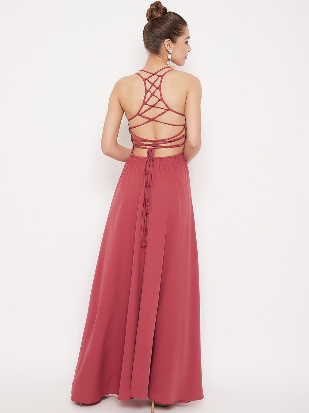 Berrylush Women Pink Solid Maxi Dress