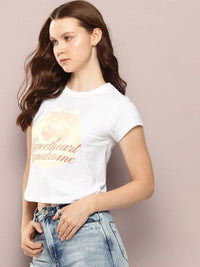DILLINGER Typography Printed Crop Pure Cotton T-shirt