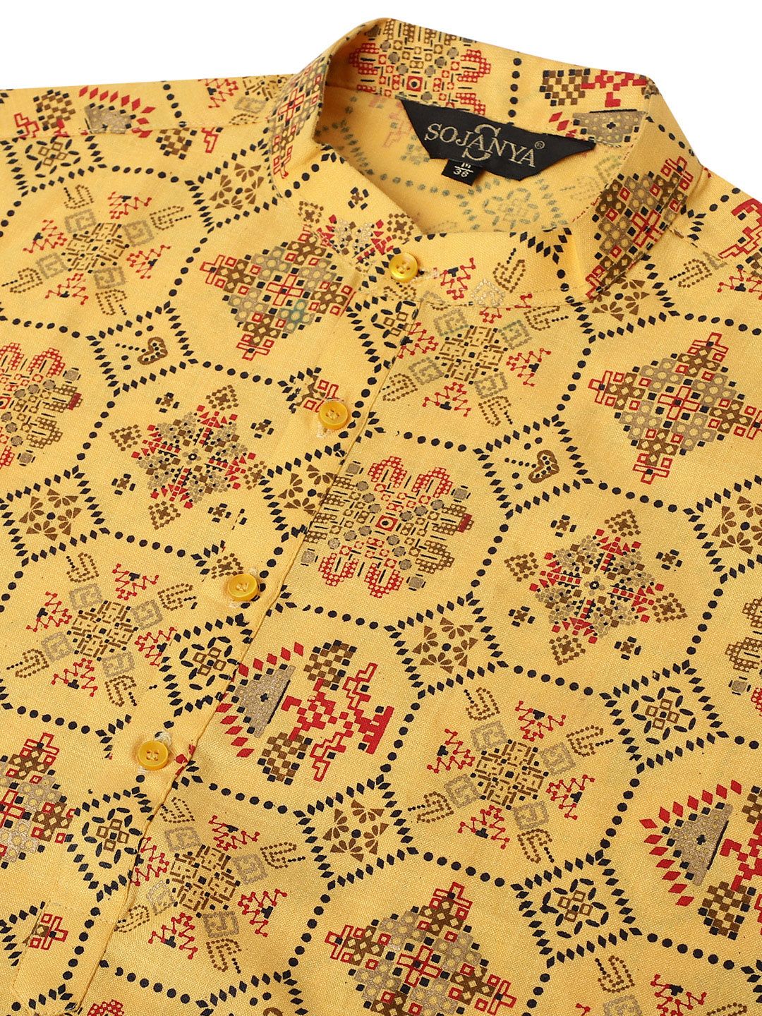SOJANYA Ethnic Motifs Printed Band Collar Long Sleeves Straight Kurta