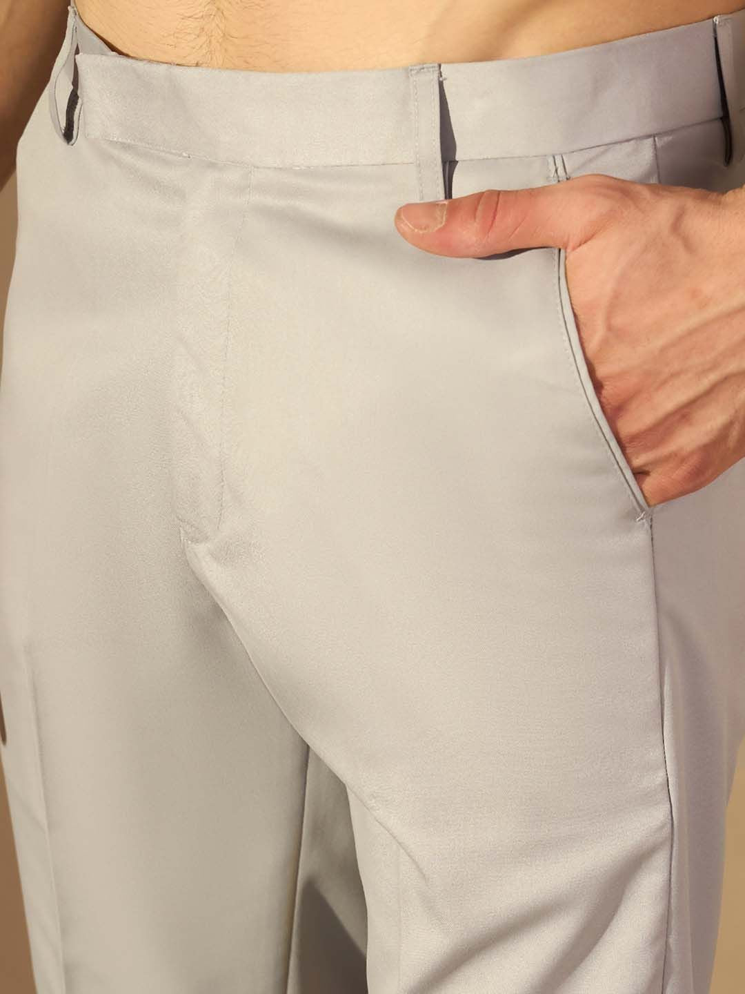 DENNISON Men Grey Smart Tapered Fit Casual Trousers