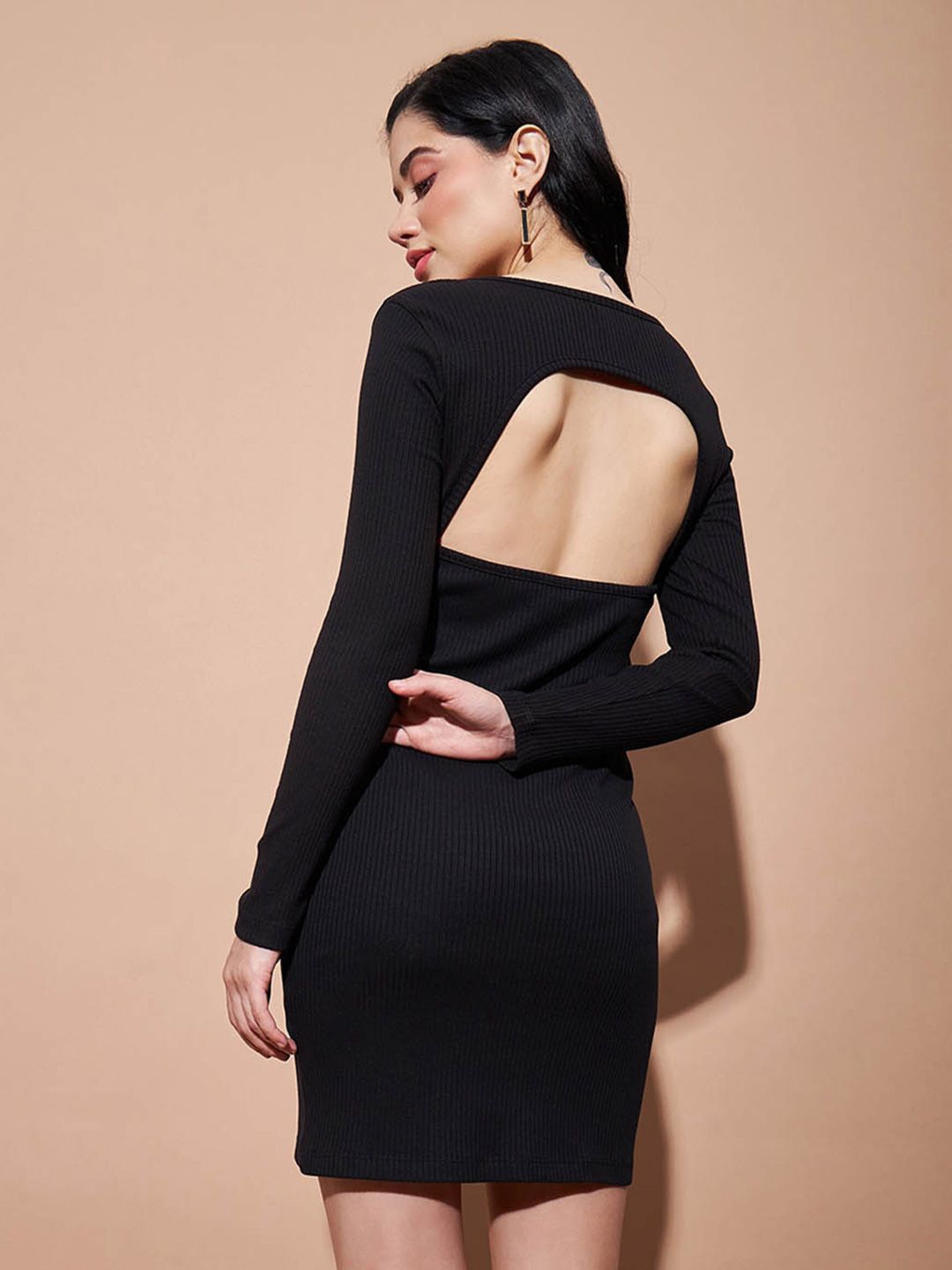 SASSAFRAS BASICS Cut-Out Round Neck Cotton Mini Bodycon Dress