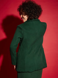 SASSAFRAS Green Self Design Notched Lapel Collar Pure Cotton Single-Breasted Blazer