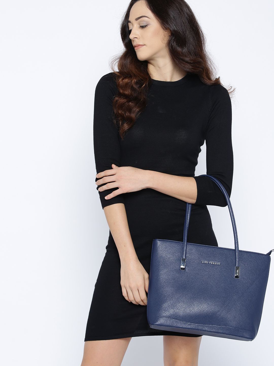 Lino Perros Navy Blue Solid Laptop Bag