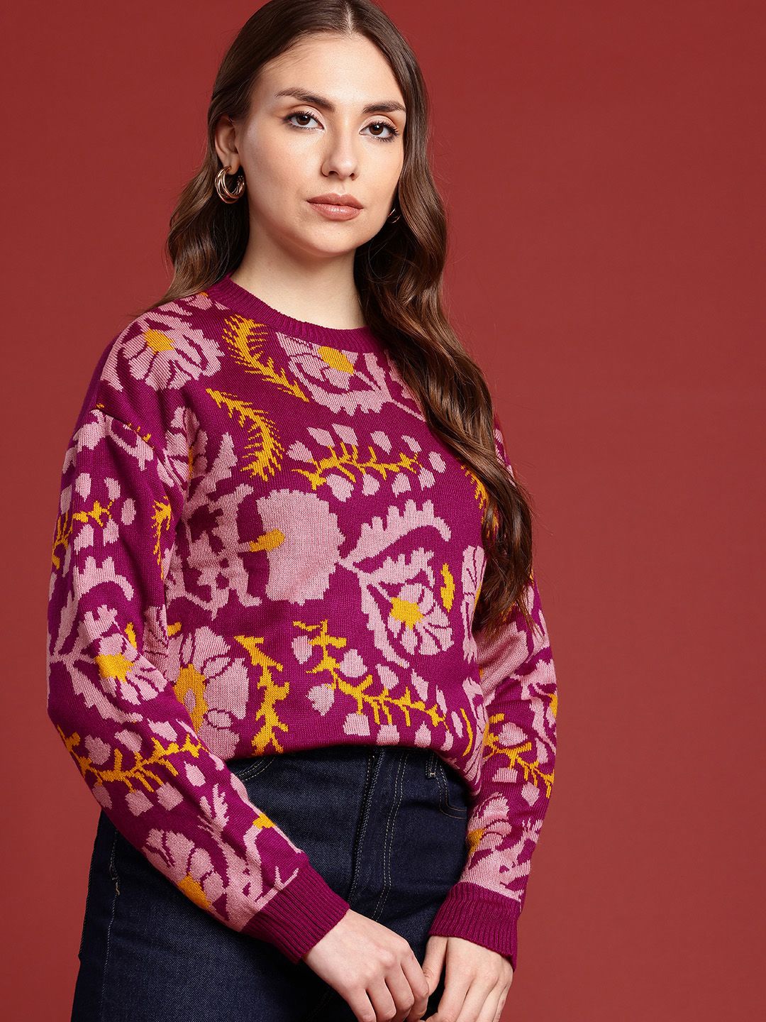 all about you Floral Self Design Pullover