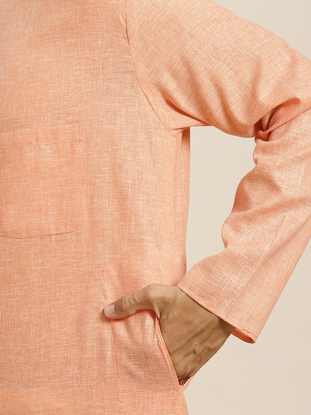 SOJANYA Men Orange Cotton Linen Straight Kurta