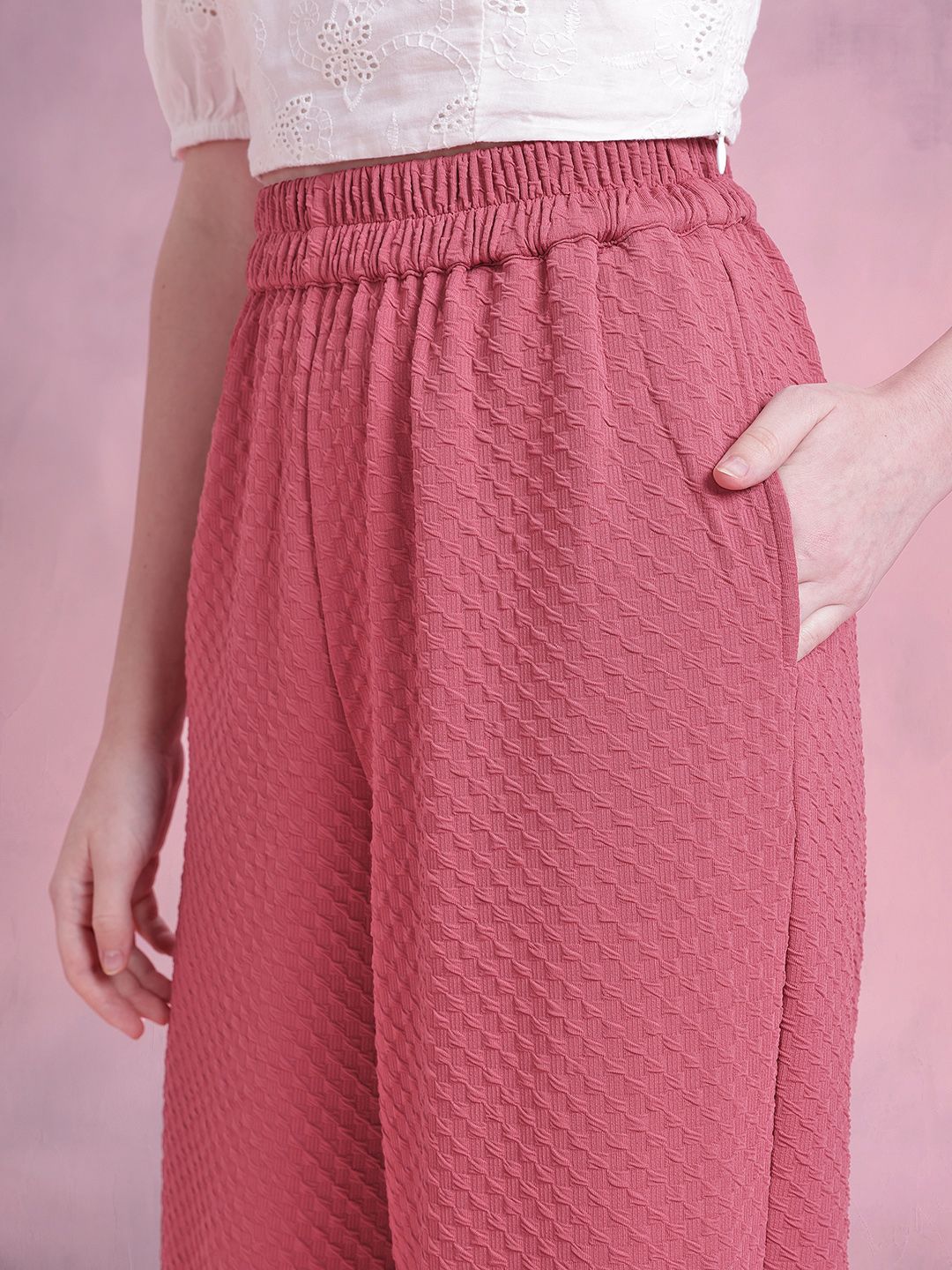 DressBerry Women Textured Wide Leg Trousers