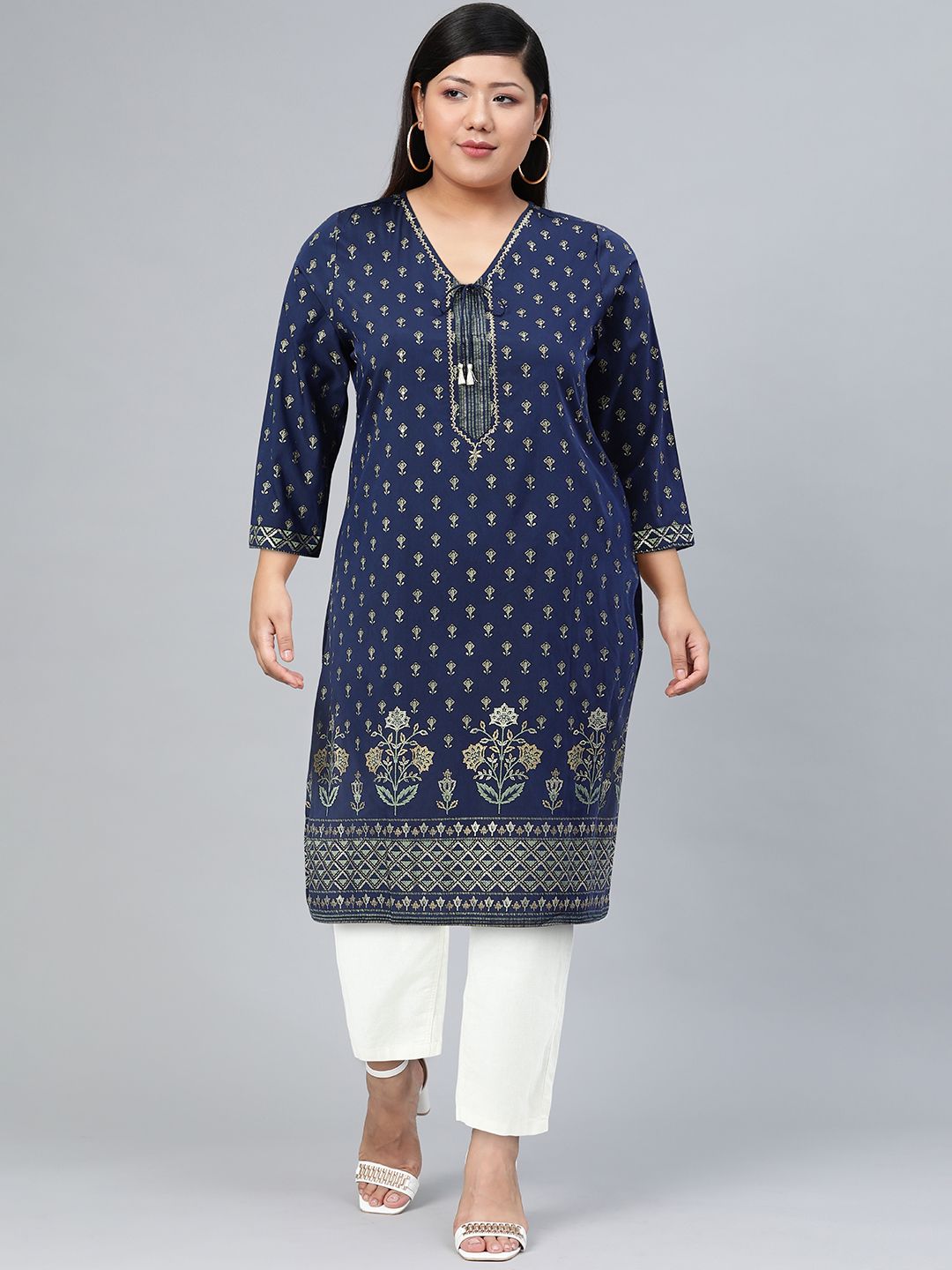 Global Desi Women Blue Ethnic Motifs Printed Kurta
