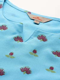 Anouk Floral Printed Puff Sleeves Straight Kurta