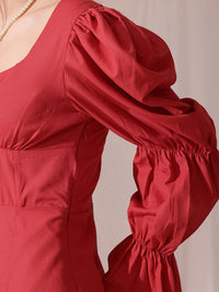 STREET 9 Tie Up Neck Puff Sleeve Pure Cotton Blouson Midi Dress