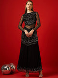 STREET 9 Embellished Sequinned Long Sleeves Net Maxi Dress