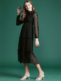 DressBerry Schiffli Smocked Tiered A-Line Midi Dress