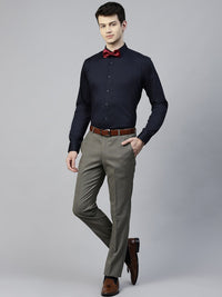 MANQ Men Navy Blue Slim Fit Solid Partywear Shirt