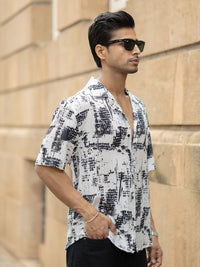 Powerlook Men Oversized Fit Abstract Printed Cuban Collar Casual Shirt