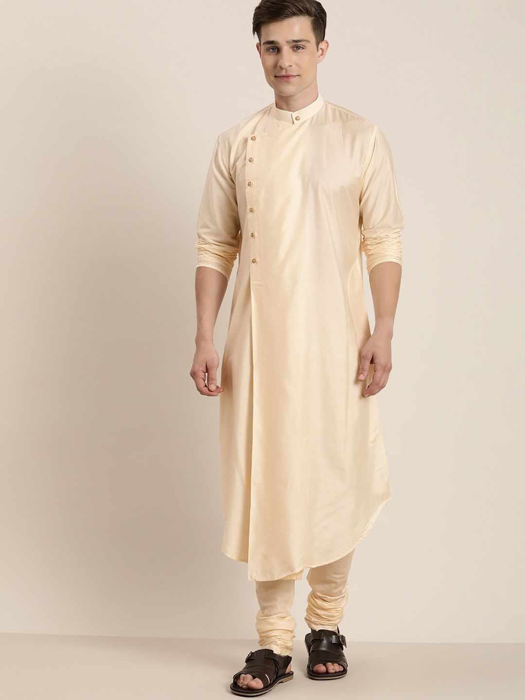 VASTRAMAY Men Cream-Coloured Angrakha Kurta
